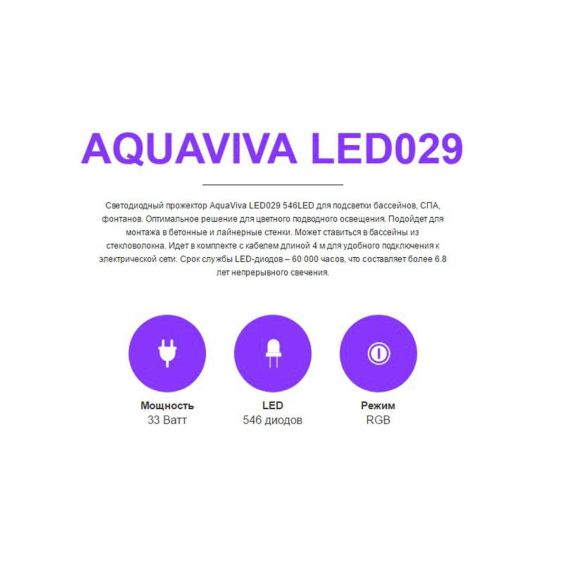Особенности прожектора Aquaviva LED029