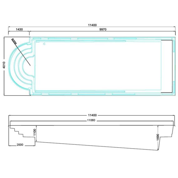 Размеры бассейна Compass Pools XL-Java 114