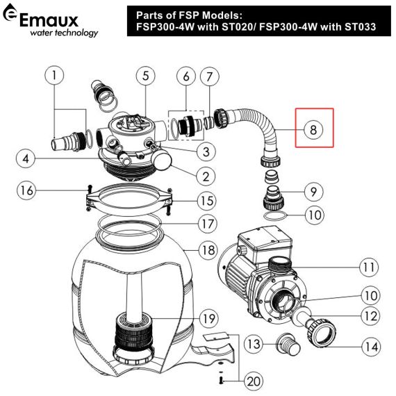 ​Шланг соединительный Emaux FSP300-4W (89030202) - схема