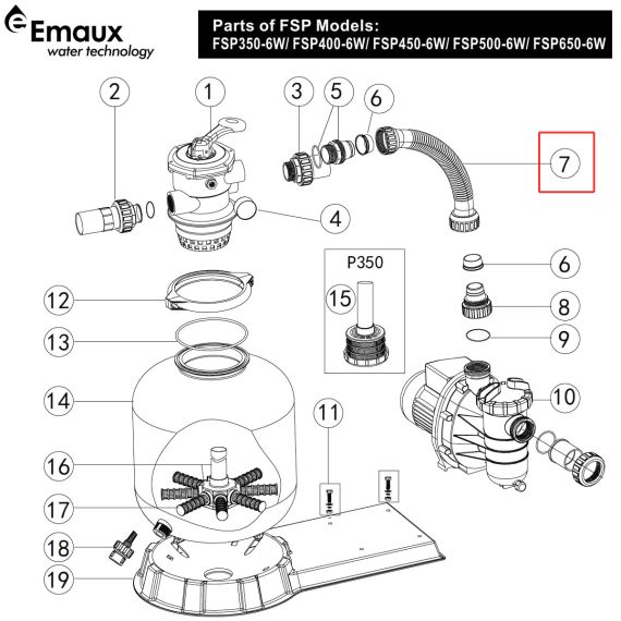 ​Шланг з'єднувальний Emaux FSP350-6W (89031501) - схема