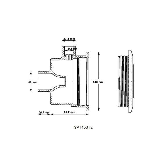 Габариты гидромассажной форсунки Hayward SP1450TE (HSP1450T20) Turbo Jet