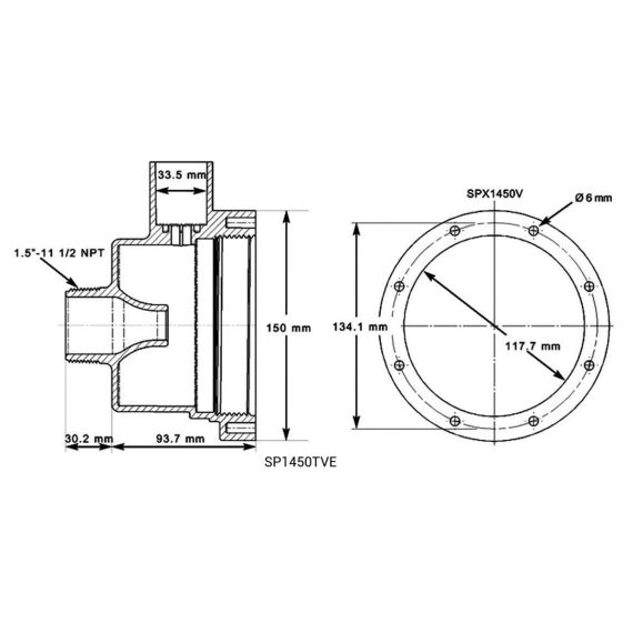 Габариты гидромассажной форсунки Hayward SP1450TVE