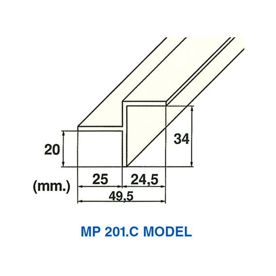 Технические размеры направляющей переливного желоба Kripsol MP201.C