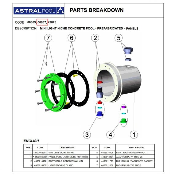 Ниша AstralPool 06967 для LED-прожекторов - схема