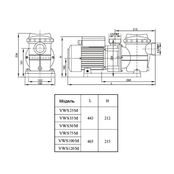 Насос Aquaviva LX STP150M/VWS150M - размеры