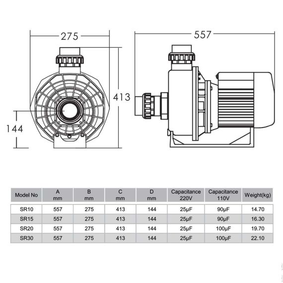 Насос Emaux SR10 - размеры