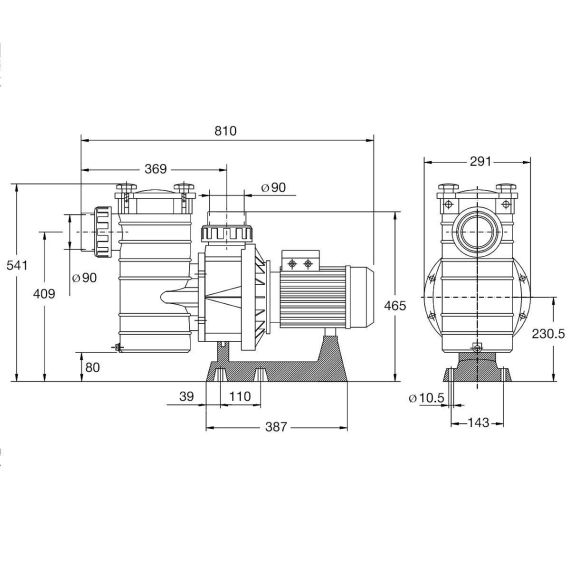 Насос Hayward HCP38553E1 KAP550 T1.B - размеры