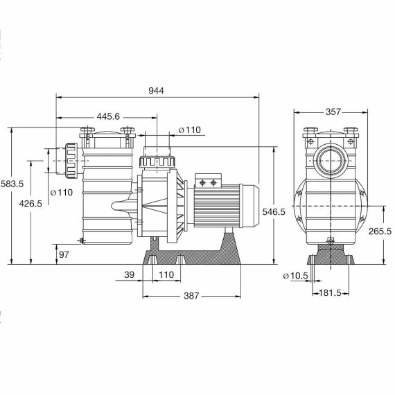 Насос Hayward HCP42753E KAL750T2 IE3 - размеры