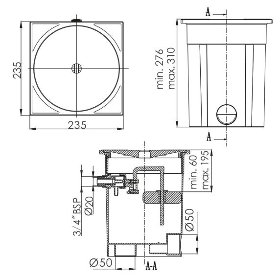 Регулятор уровня воды Emaux RO-7 - размеры