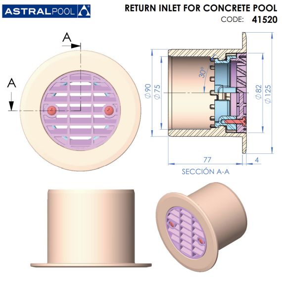Заборное устройство AstralPool 41520 - размеры