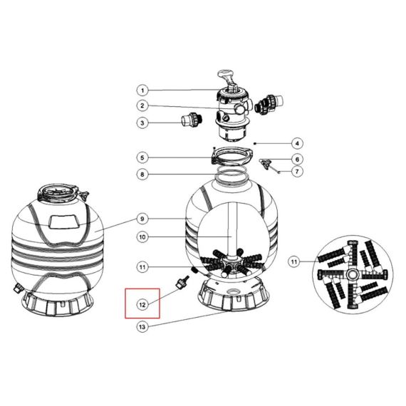 Дренажный клапан для фильтра Emaux MFV/MFS/P/SP - схема