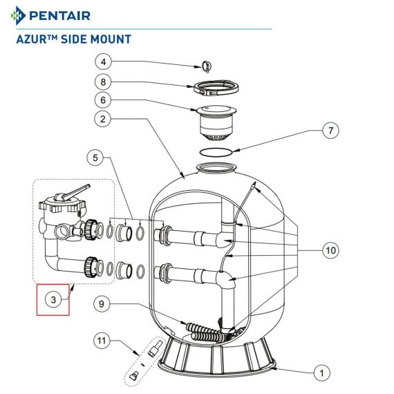 ​Шестипозиционный клапан Pentair Azur RE261069B - схема