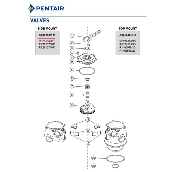 ​Шестипозиционный клапан Pentair Azur RE261069B - комплектация