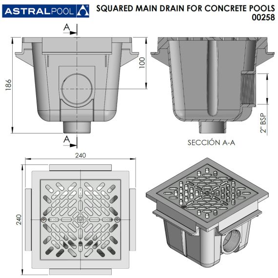 Донний трап AstralPool 00258 - розміри