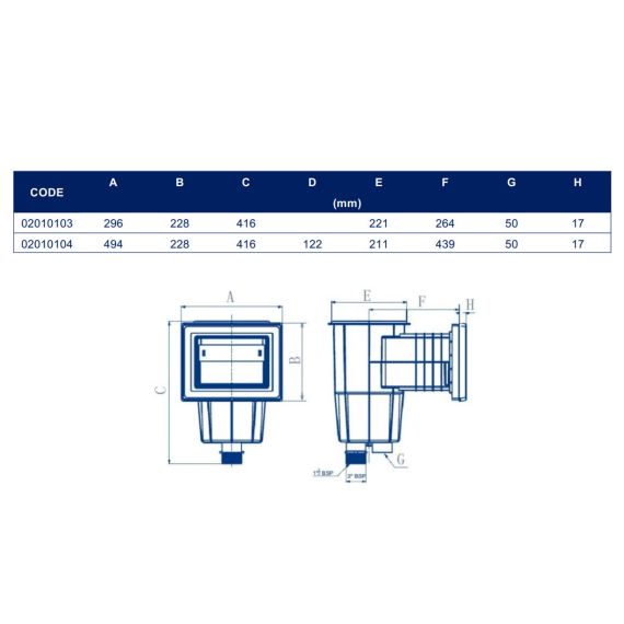 Рамка скиммера Aquant Standard 02010103-0003 - размеры