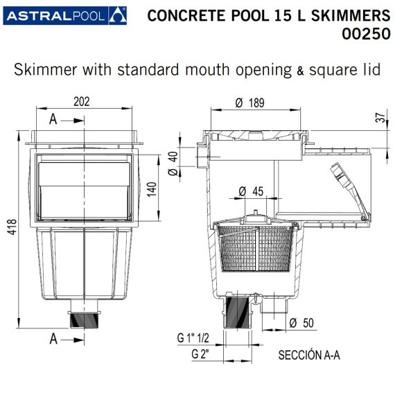 Скиммер AstralPool 00250 - размеры