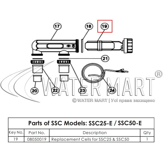 ​Ячейка хлоргенератора Emaux SSC25-E/SSC50-E (08050019) - схема