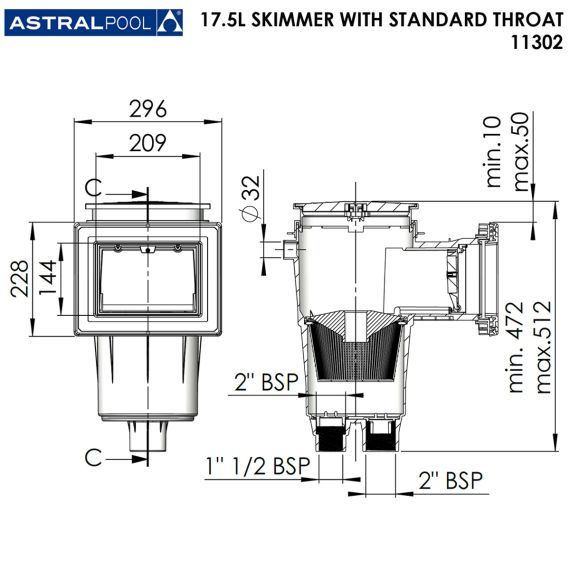 Скімер AstralPool 11302 - розміри