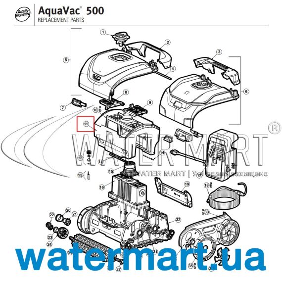​Корпус фильтра пылесоса Hayward AquaVac 500 RCX97414 - схема