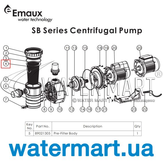 Корпус префильтра насоса Emaux SB (89021305) - схема