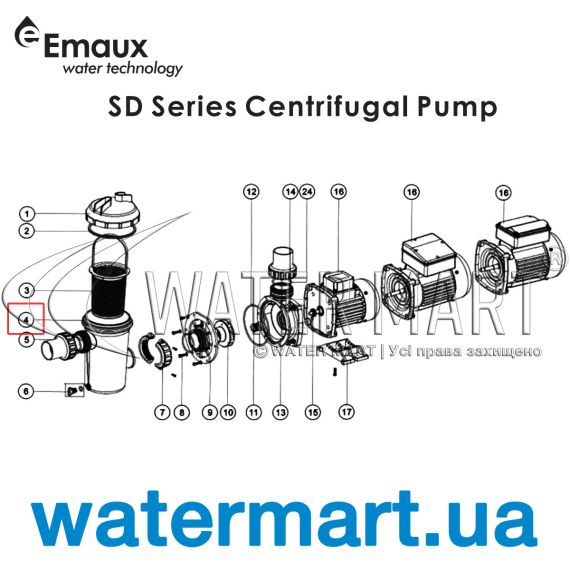 Корпус префильтра насоса Emaux SD (01021061) - схема