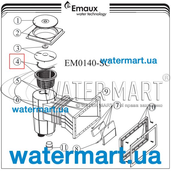 Корзина скиммера Emaux EM0140 (89150703)​ - схема