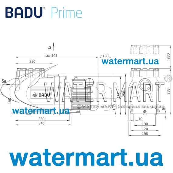 Насос Badu Prime 15 17,5 м³/ч - размеры