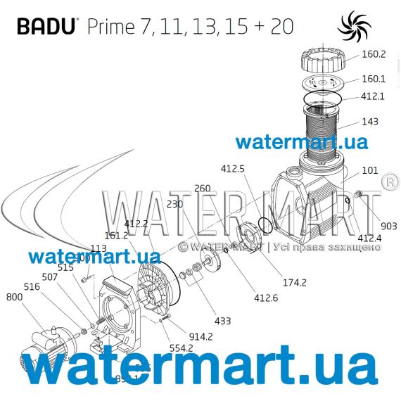 Насос Badu Prime 15 17,5 м³/ч - схема