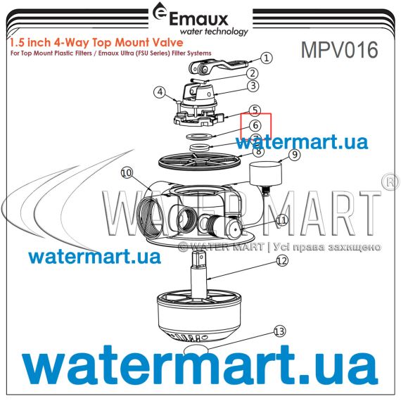 ​Шайба 4-ходового клапана Emaux MPV16 (01181060) - схема