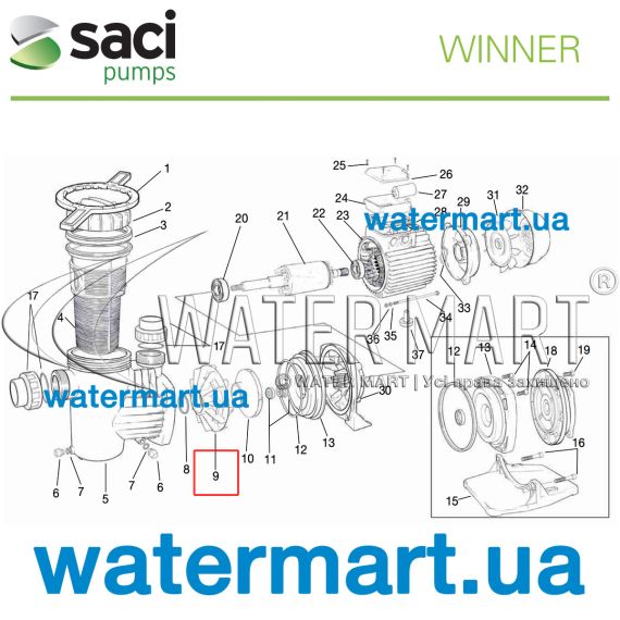 Диффузор насоса Saci Winner 100/150 92400031 - схема