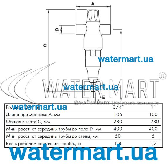 Фильтр магистральный BWT Protector BW (810422) - размеры