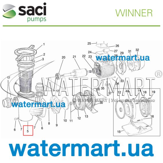 ​Корпус насоса Saci Winner 92400036 - схема