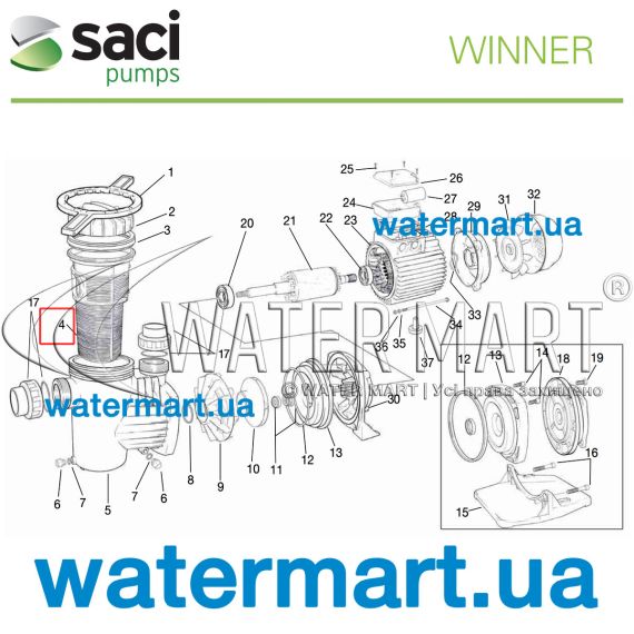 Корзина префильтра насоса Saci Winner S92400016 - схема