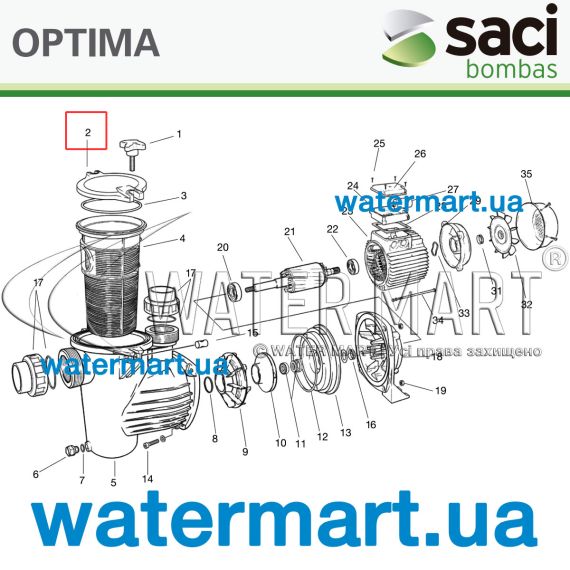 Крышка префильтра насоса Saci Optima - схема