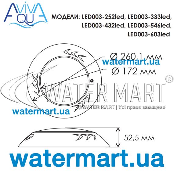 Лицевая рамка прожектора Aquaviva LED003 - размеры
