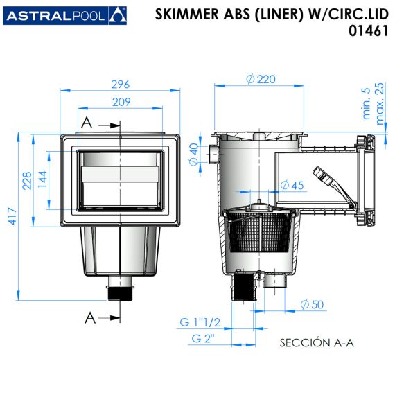 Скімер AstralPool 01461 - розміри