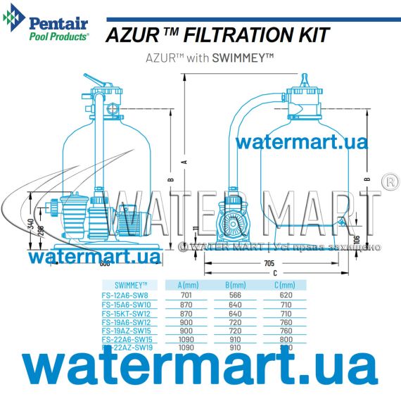 Фильтровальная установка Azur Kit 560 FS-22A6-SW15 - размеры