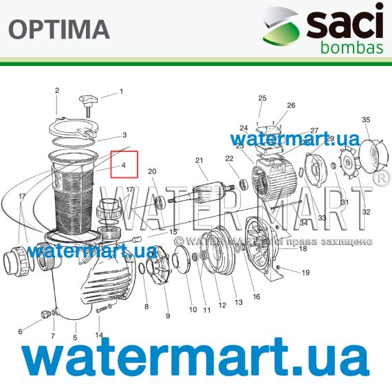 Корзина префильтра насоса Saci Optima S92401012 - схема