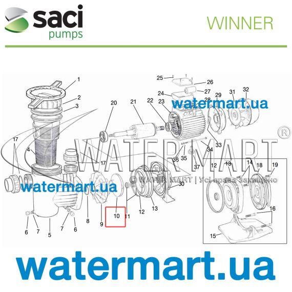 Крыльчатка насоса Saci Winner 300 - схема