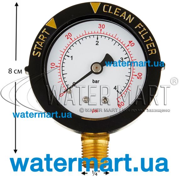 Манометр вертикальный Pentair Water ¼" (190058) - размеры