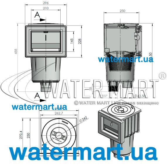 Скиммер для бассейна AstralPool 58382 - размеры