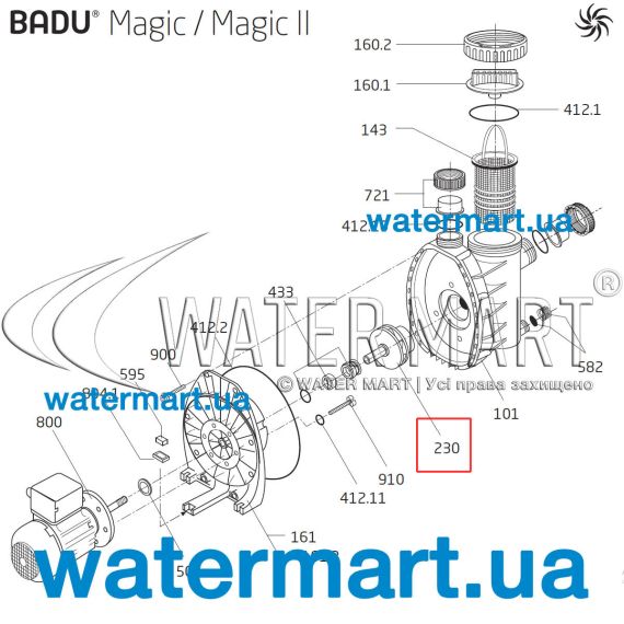 Крыльчатка насоса Badu Magic 8 (292.1623.044/292.1623.003) - схема