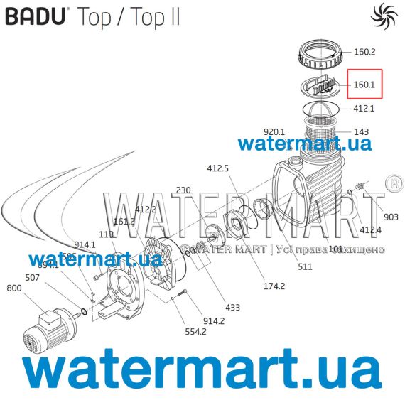 ​Крышка префильтра насоса Badu/Bettar Top (292.1116.011) - схема