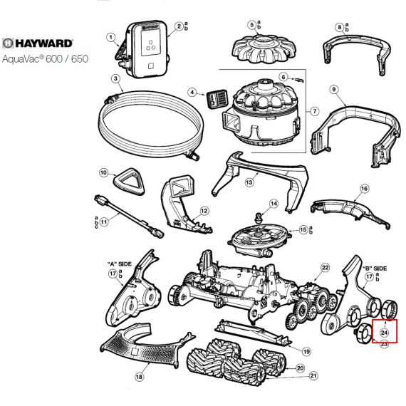 ​Протекторы для колес пылесоса Hayward AquaVac 600/650 (RCX361404234PK6) - схема