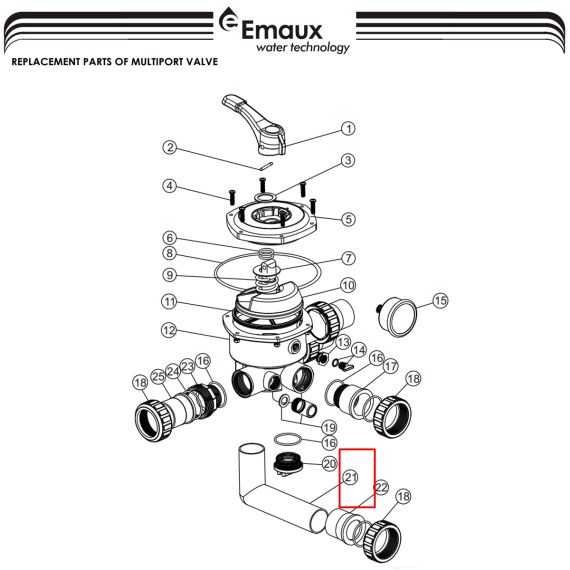 ​Адаптер (175 мм) для подключения 6-позиционного клапана Emaux MPV03 (01013117) - схема
