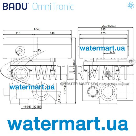 Клапан промывки Badu Omnitronic R 51/3 A (260.6000.051) - размеры