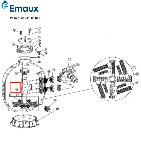 Тримач труби фільтра Emaux MFS27/31/35 (01110018) - схема