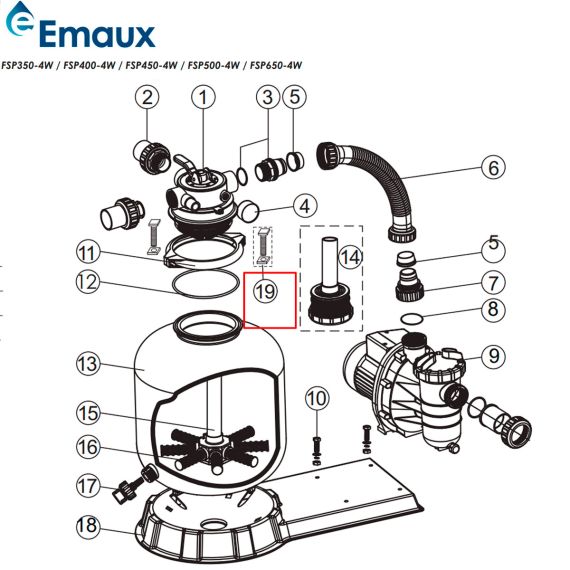 Крепежный винт с гайкой фильтра Emaux (89010119) - схема