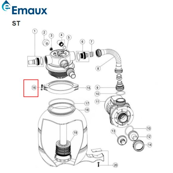 Крепежный винт с гайкой фильтра Emaux (89010119) - схема