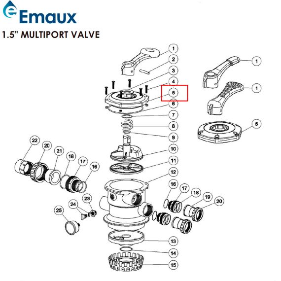 ​Крышка корпуса 6-позиционного верхнего клапана Emaux MPV01 (01013004/01013154) - схема